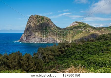 A veiw of Kahakuloa Head on Maui Hawaii.