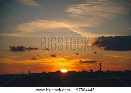 beautilful landscape of the field on sunset