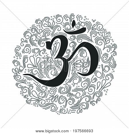 Hand drawn om symbol. Ink illustration. Modern brush calligraphy. Isolated on white background.