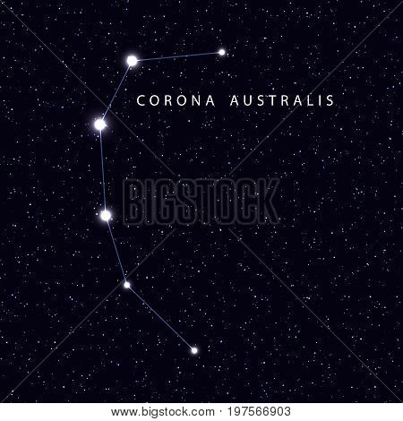 Sky Map with the name of the stars and constellations. Astronomical symbol constellation Corona australis