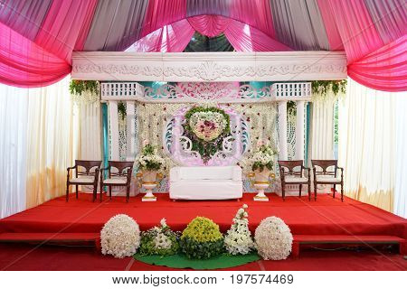 Colorful themed wedding stage decoration asian wedding