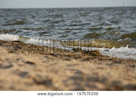 Wave rolling on the sandy shore of the Black Sea, Southern Ukraine