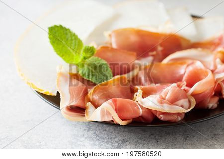 Spanish Tapas With Slices Jamon Serrano