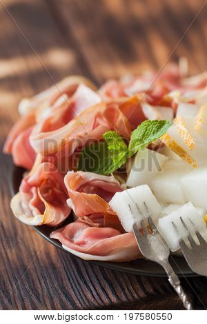 Spanish Tapas With Slices Jamon Serrano