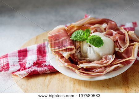Spanish Tapas With Slices Jamon Serrano