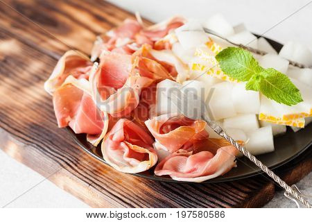 Spanish Tapas With Slices Jamon Serrano