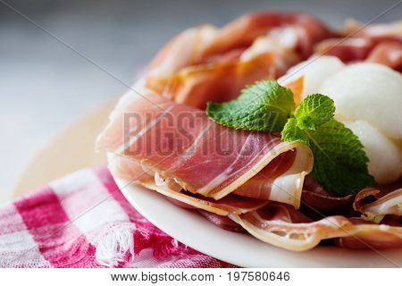 Spanish Tapas With Slices Jamon Serrano