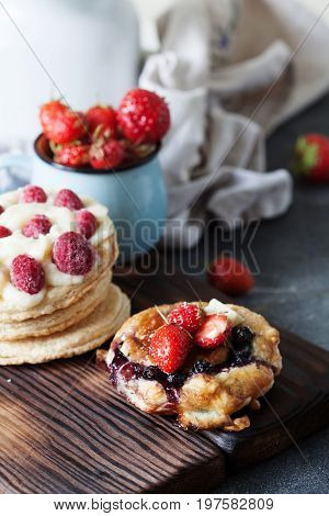 Blueberry Cake Decprated With Fresh Strawberry