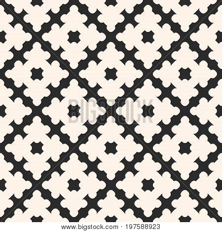Diagonal pattern. Simple monochrome vector, geometric ornament, abstract seamless pattern with smooth floral shapes. Curved geometrical texture black & white background, repeat tiles. Floral patetrn. Design for decor, fabric, textile.