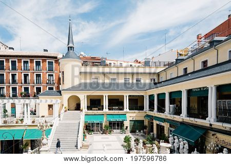 Madrid Spain - May 15 2017: El Rastro is the most popular open air flea market in Madrid). It is held every Sunday and public holiday during the year and is located along Plaza de Cascorro and Ribera de Curtidores