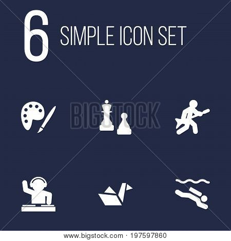 Collection Of Frogman, Checkmate, Disco And Other Elements.  Set Of 6 Hobbie Icons Set.