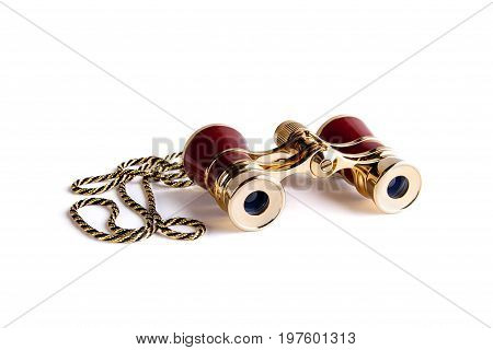 Binoculars for theater with chain on white background. Isolated