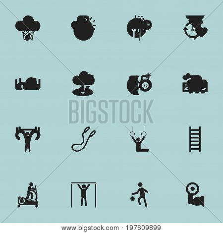 Set Of 16 Editable Lifestyle Icons. Includes Symbols Such As Flag, Street Workout, Weightlifting And More