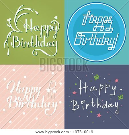 Beautiful birthday invitation card design colorful lettering poctcard vector greeting decoration strips lettering. Calligraphy text for party festive cartoon poster and celebrate present banner.