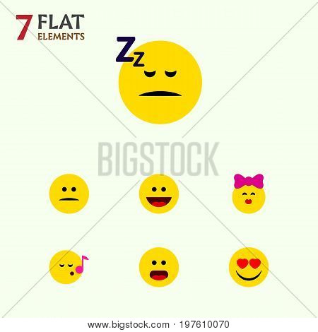Flat Icon Expression Set Of Descant, Love, Displeased And Other Vector Objects