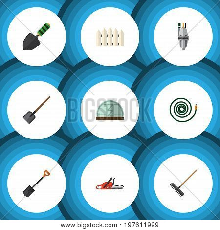 Flat Icon Dacha Set Of Shovel, Hosepipe, Pump And Other Vector Objects