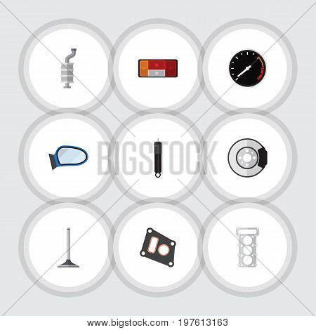 Flat Icon Component Set Of Tachometr, Car Segment, Combustion And Other Vector Objects