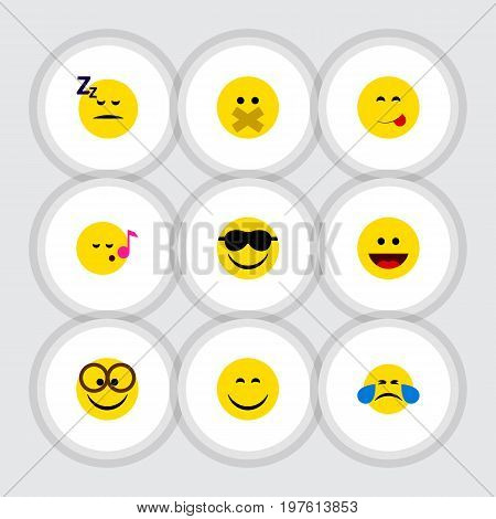 Flat Icon Face Set Of Cold Sweat, Smile, Descant And Other Vector Objects