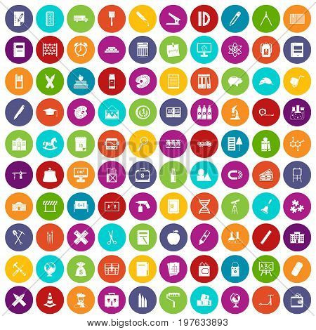 100 pensil icons set in different colors circle isolated vector illustration