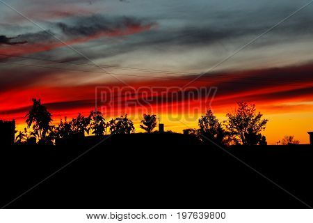 Sunset with the sky in yellow and red tones