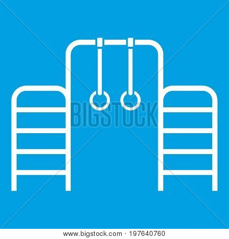 Horizontal bar with climbing rings and ladder icon white isolated on blue background vector illustration