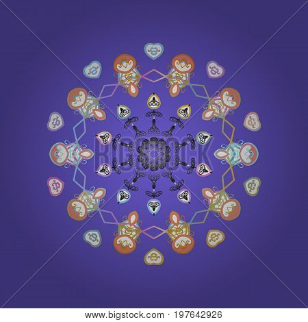 Snowflake Vector illustration. Mandala. Snowflake isolated on blue radial gardient background. Snowflake Icon.