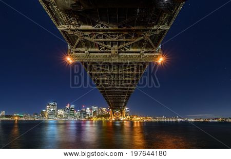 Sydney Harbour Bridged viewed from Milsons Point in North Sydney Australia. Sydney Harbour is a beautiful meandering waterway famous around the world.