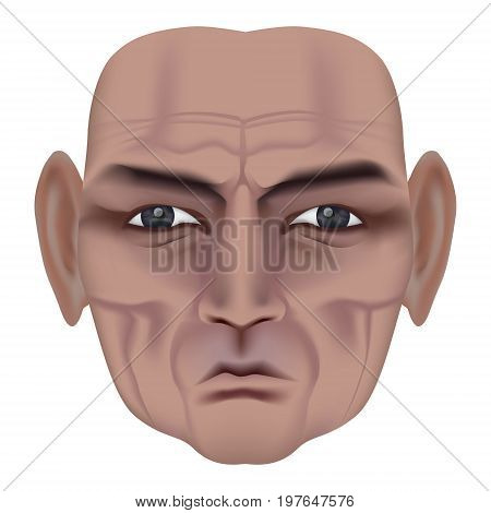 The Face Of Old Man With Deep Wrinkles. Frown Expression. Wise Old Man. Made By Gradient Mesh