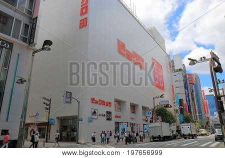 TOKYO JAPAN - JULY 11, 2017:  Bikkuro shopping mall in Shinjuku. Bikkuro is a shopping mall which combines Bic Camera and Uniqlo