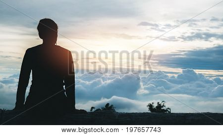 Asian women travel sleep relax. Morning atmosphere nature Forests mountains. Phu Thap Buek Thailand