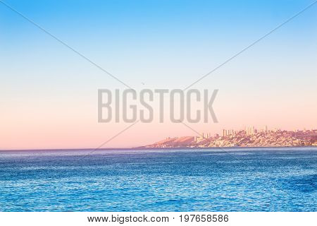 Pacific Ocean With Buildings Of Vina Del Mar, Chile