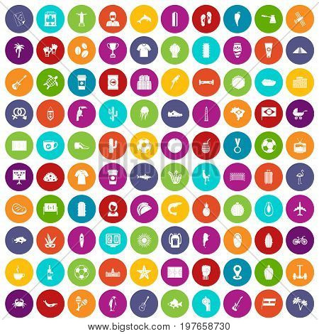 100 South America icons set in different colors circle isolated vector illustration