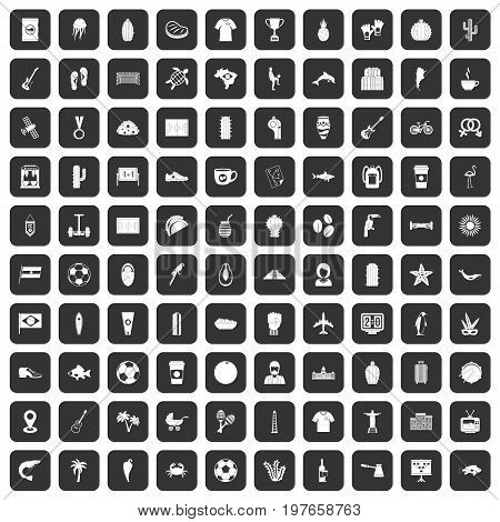 100 South America icons set in black color isolated vector illustration