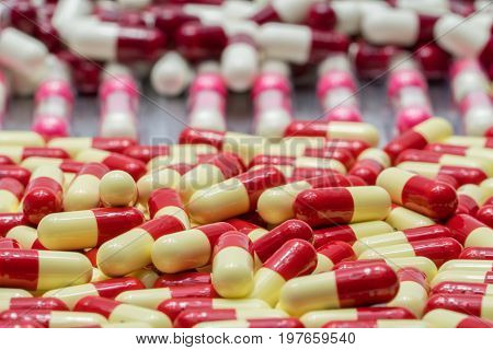 Colorful of antibiotic capsules pills drug resistance