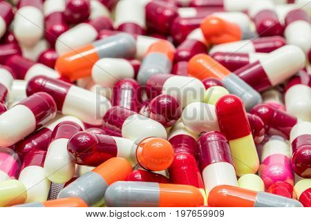 Colorful of antibiotic capsules pills drug resistance