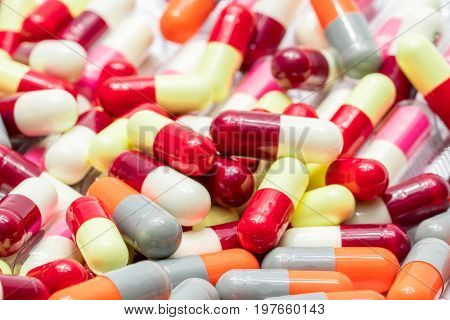 Colorful of antibiotic capsules pills drug resistance