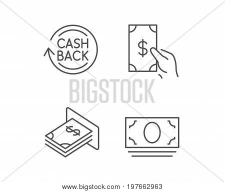 Money, Cashback and ATM line icons. Cash, Currency and Banking signs. Dolla or USD symbol. Quality design elements. Editable stroke. Vector