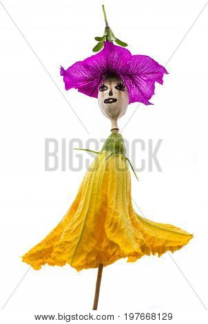 doll from poppy head and flowers - natural craft