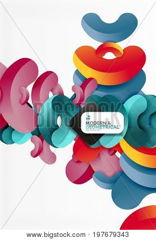Abstract color geometric round shapes on white - elements with shadow, colorful composition