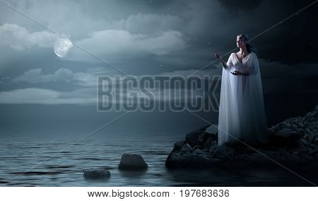 Elven girl on sea coast