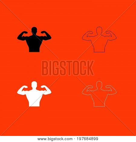 Bodybuilder white and black color set   icon .