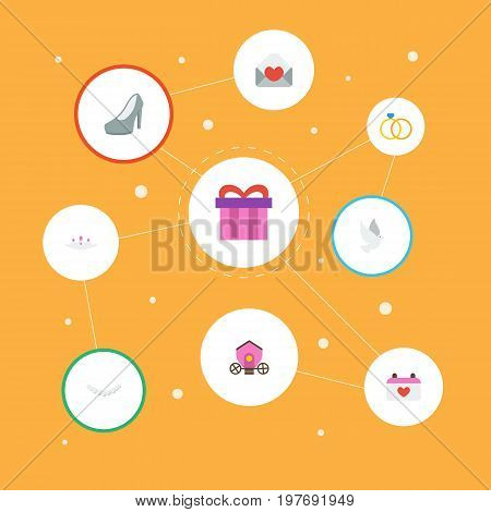 Flat Icons Jewelry, Chariot, Present And Other Vector Elements