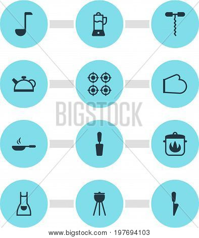 Editable Pack Of Smock, Barbecue, Wine Opener And Other Elements.  Vector Illustration Of 12 Kitchenware Icons.