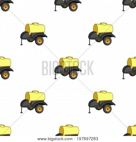 Black trailer on wheels with yellow barrel. Agricultural machinery for watering plants.Agricultural Machinery single icon in cartoon style vector symbol stock web illustration.