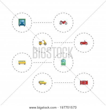 Flat Icons Scooter, Omnibus, Automotive And Other Vector Elements