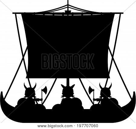 Cartoon Norse Viking Warrior in Longboat Illustration