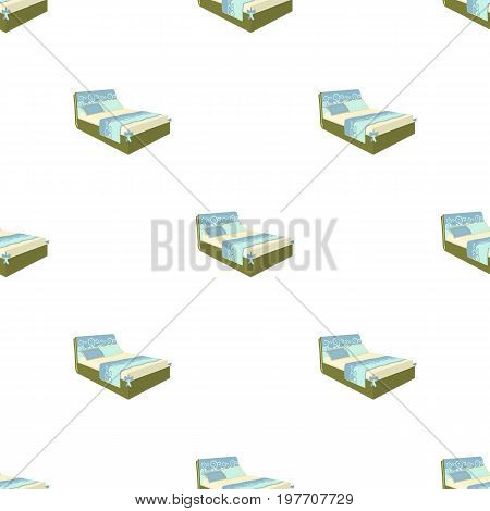 A bed with a back, pillows and a coverlet. Beds single icon in cartoon style vector symbol stock illustration .