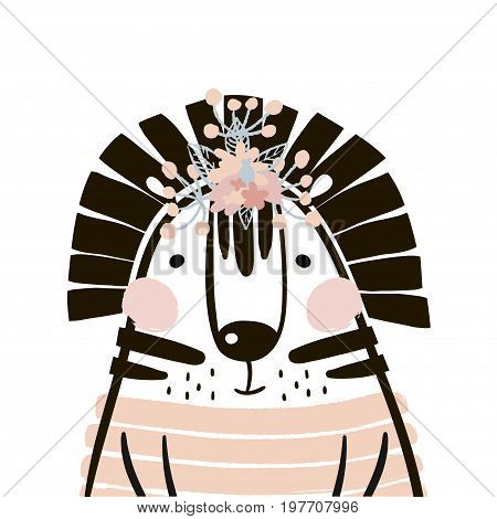Cute cartoon tiger in scandinavian style. Childish print for nursery kids apparelposter postcard. Vector Illustration