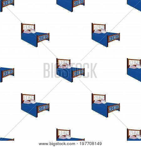 A bed with backs, pillows and a coverlet. Beds single icon in cartoon style vector symbol stock illustration .