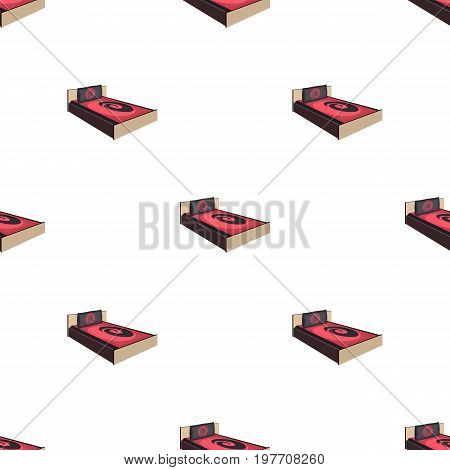 A bed with a back, pillows and a coverlet. Beds single icon in cartoon style vector symbol stock illustration .